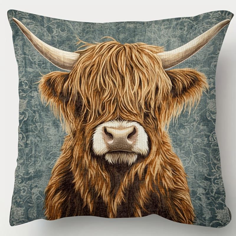 Vikama Elegant Highland Cow Portrait Pillowcase Hand Washable Perfect For Decorating Sofas, Bedrooms, And Offices
