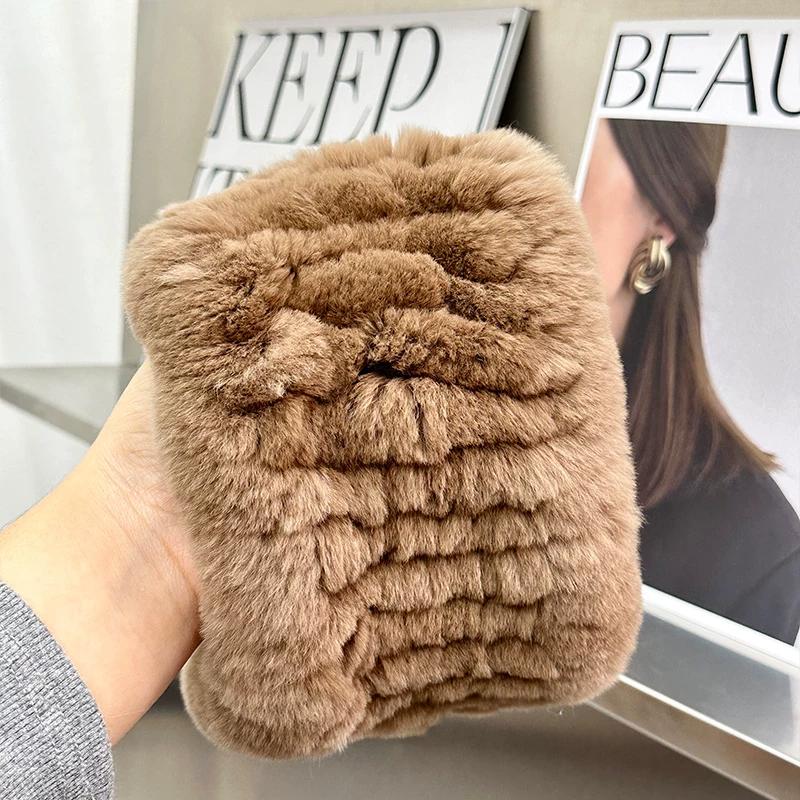 Korean Version of Cute Real Rex Rabbit Hair Neck Cover Winter Elastic Mesh Scarf Headband Versatile Plush Headgear Warm Scarf Women