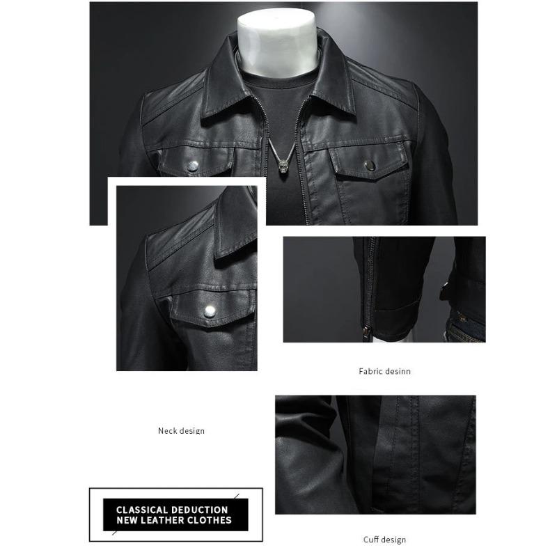 Men's Lapel Leather Jacket Autumn Oversized Slim Motorcycle Riding Suit Winter Thickened PU Leather Waterproof Work Clothes