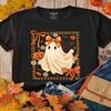 EMERY ROSE Halloween Plus Size Women's Bow Ghost Pumpkin Flower Graphic Tee, FALL VIBES Cute Fashion Casual T-Shirt Round Neck Short Sleeved Top