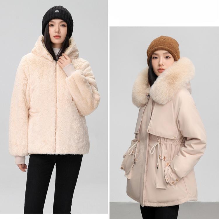 

Женский костюм Парка средней длины с внутренним плюшем, капюшоном и большим меховым воротником как спереди, так и сзади, однотонная зимняя куртка XS