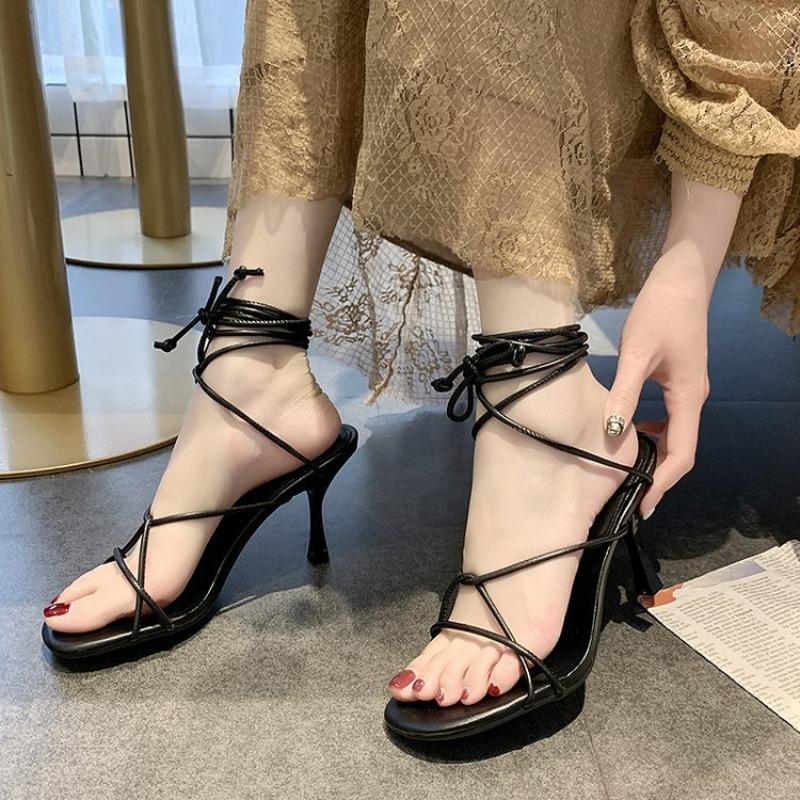 20 New open-toed sandals women's summer fashion stiletto high-heeled straps hollow high-heeled women's shoes