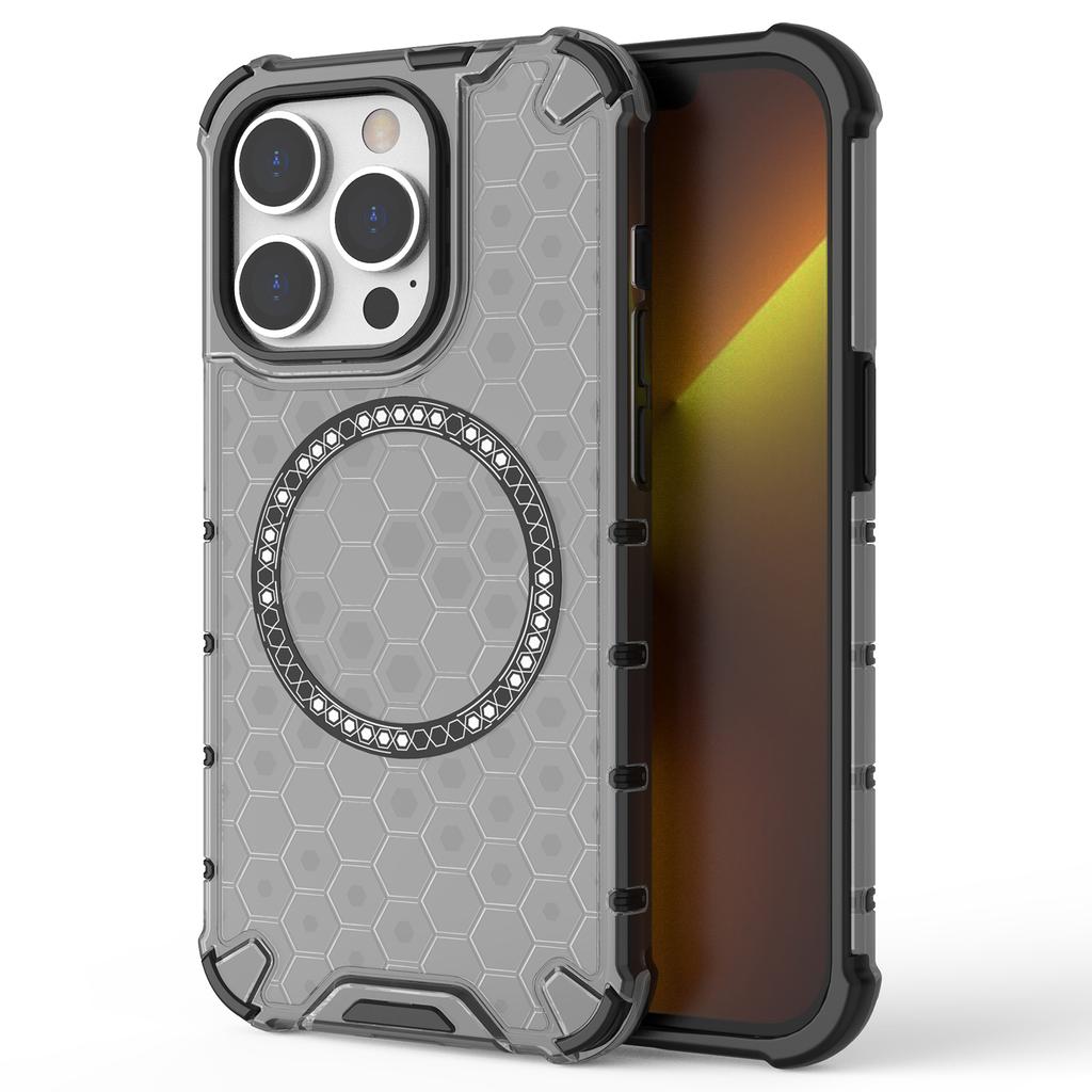 For iPhone 13 Pro Magnetic Case Honeycomb Design Thickened Corners TPU+PC Phone Cover