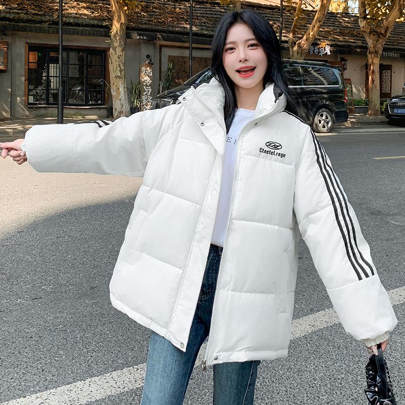 Students Korean Three-bar Color Matching Cotton-padded Jacket Coat Female Winter Thick Warm College Loose Collar Bread and Clothing.