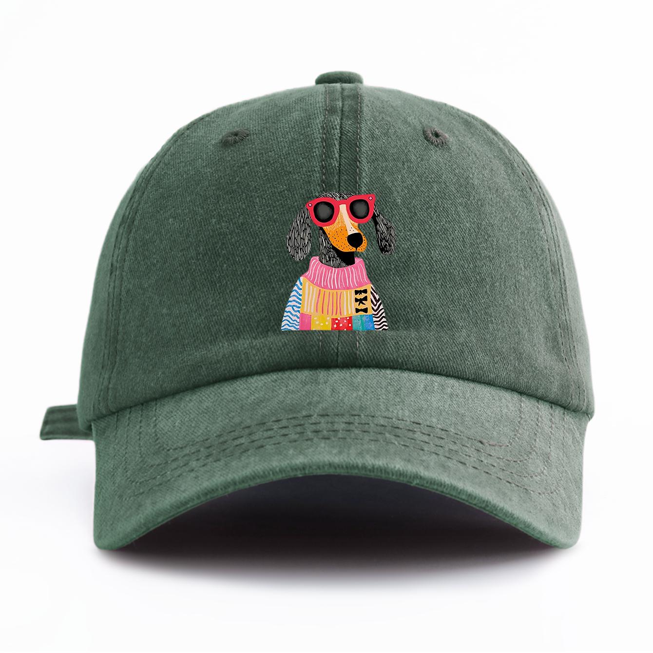 

1pc DOG Print Washed Baseball Cap for Adults,Minimalist Retro Style Casual Soft Adjustable Dad Hat,Perfect As Gift темно-зеленого