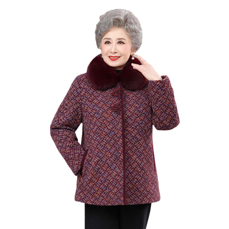 Mom's Winter Wool Coat for Middle-aged & Elderly: Thick Velvet Wool Top for Autumn/Winter, Grandma's Warm Outfit