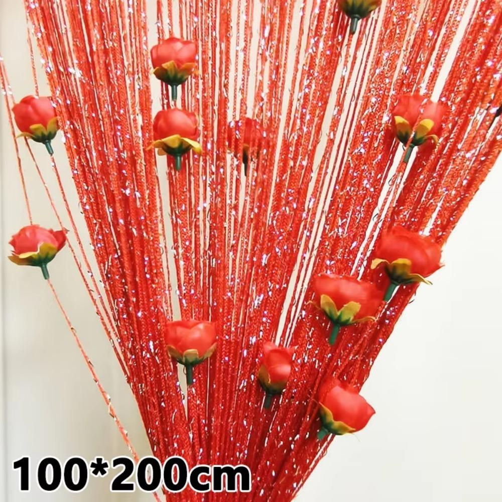 

100x200см Занавеска-нить для двери Роза Цветок Подвесная Занавеска-нить для прихожей Самоклеящаяся Кисточка Разделительная Занавеска для Гостиной красный