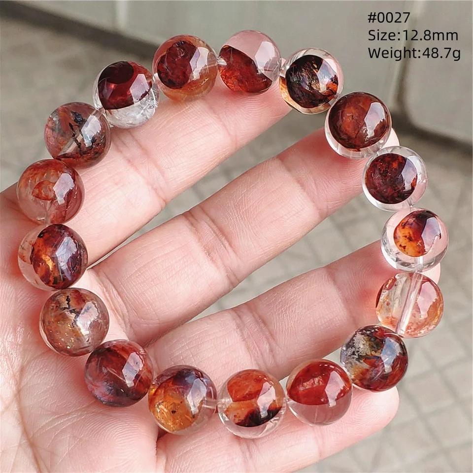 Natural Red Limonite Quartz Trendy Strand Bracelet Rare Stretch Yellow Phantom Round Beads Women Men Jewelry AAAAA