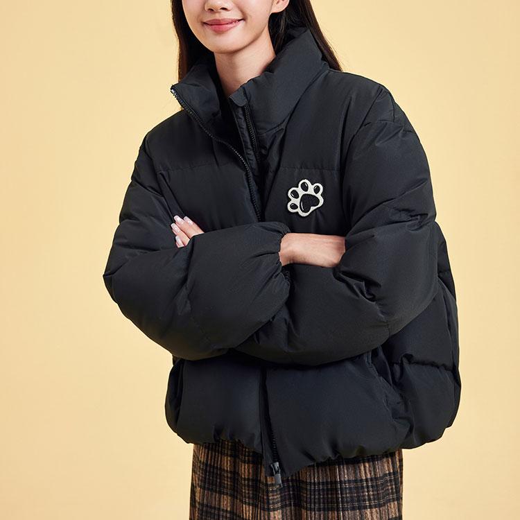 Anta Lifestyle Series Solid Color Zipper Stand Collar Down Jacket Women Jackets Basic-Black 962348909-2