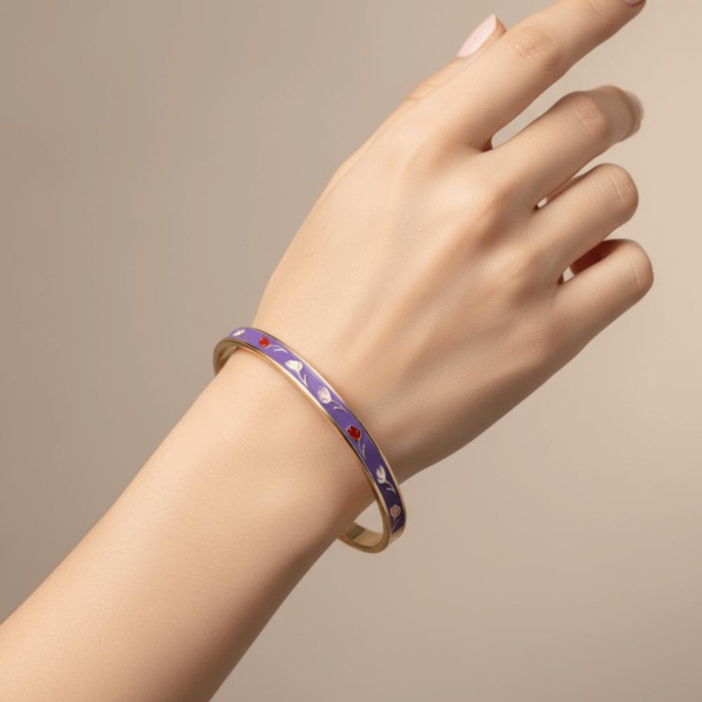 Colorful Vintage Cloisonne Bangle Traditional Women's Hand Bracelet Tulip Flower Bangle Ladies