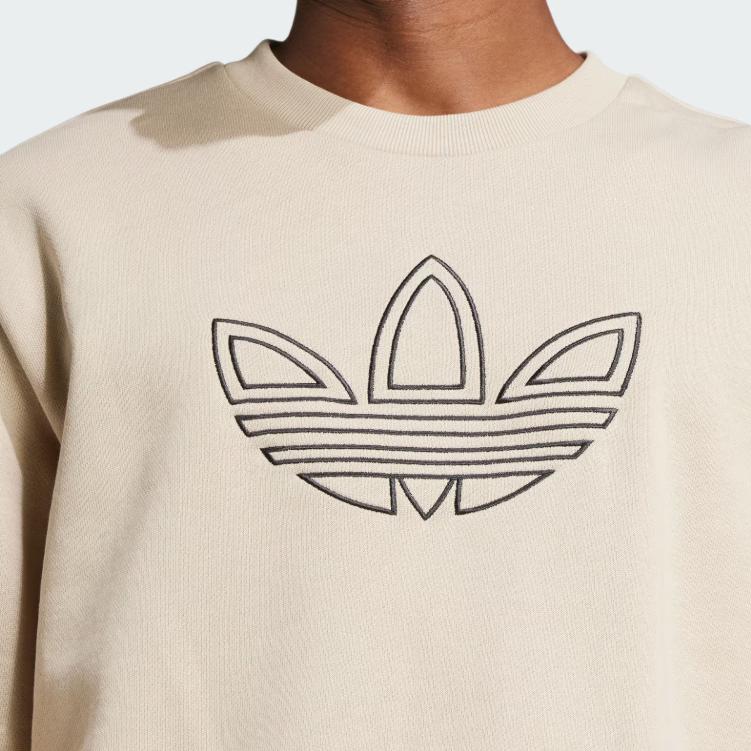 Adidas Originals Trefoil Crew Outline Series Fashion Comfortable Versatile Round Neck Sweatshirt Men Sweatshirt Beige JJ1512