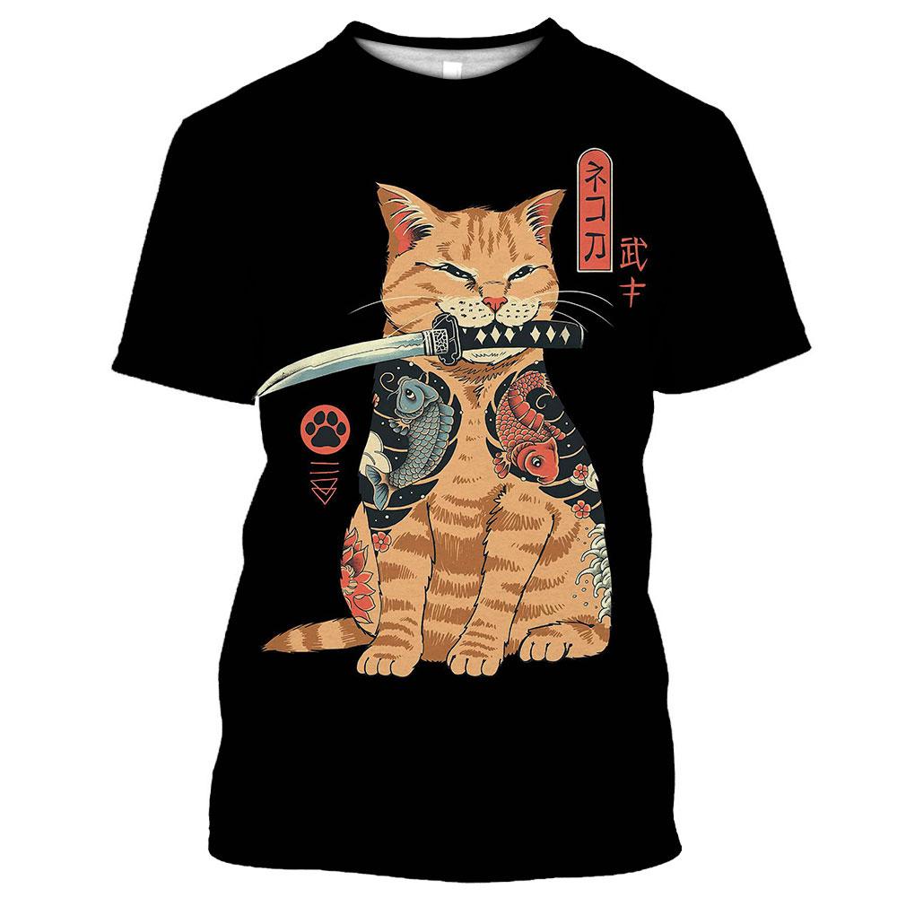 Uomo Donna Top Samurai Cartoon Animal 3D Printing Tees T-shirt streetwear a maniche corte fresca stile Harajuku divertente quotidiana