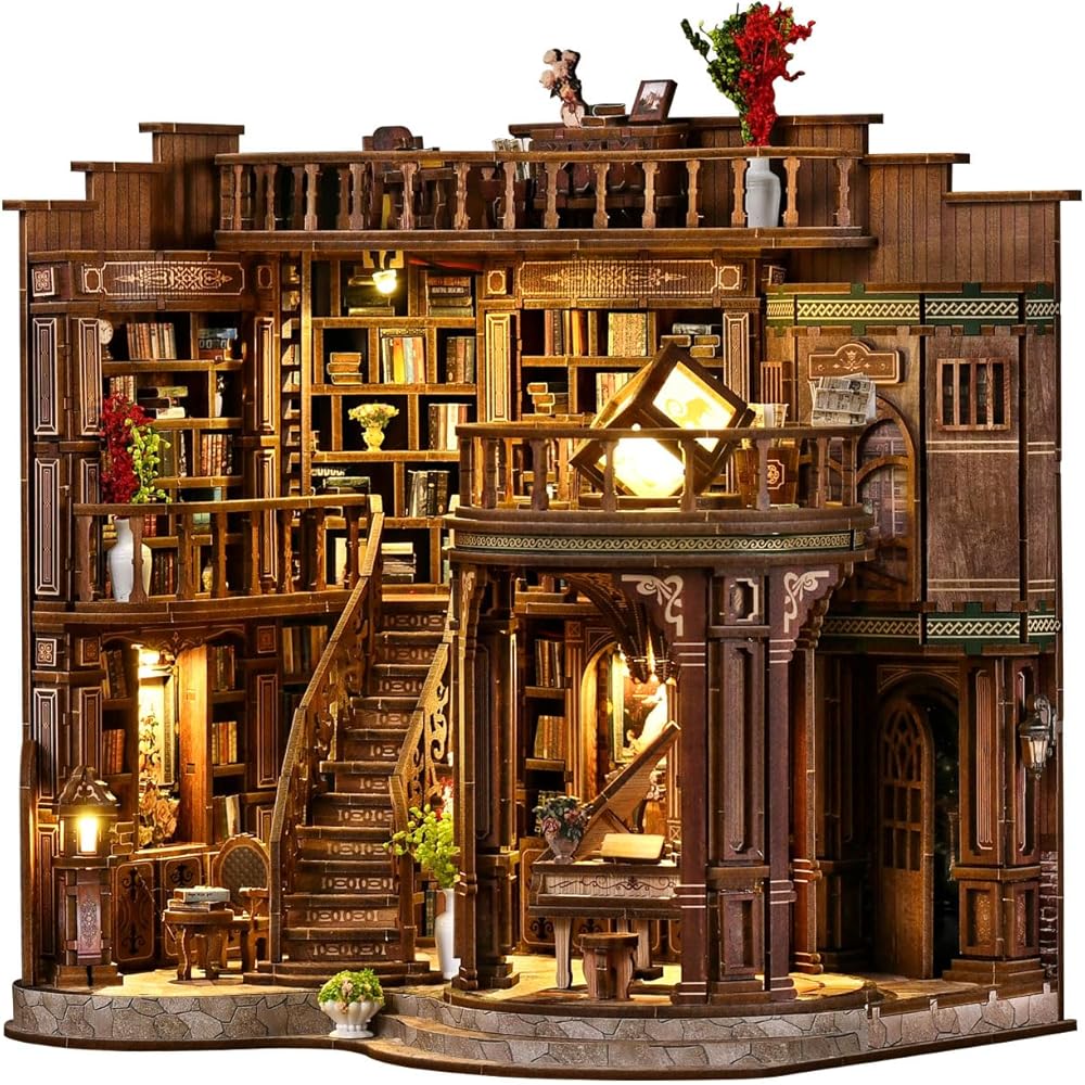 

CRESYMME Miniature House Dollhouse Book Nook Kit Wooden DIY 3D Craft Classical Library