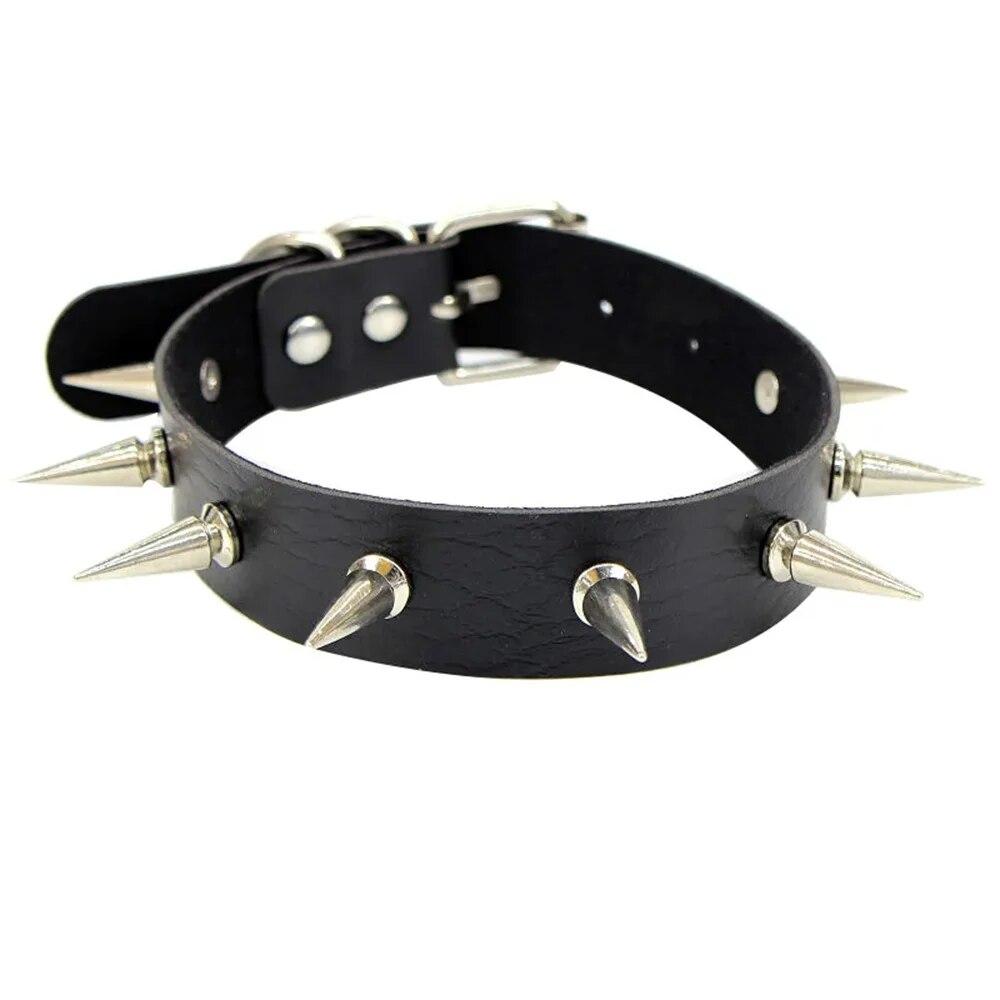 1PC Punk Rock Gothic PU Leather Necklace Heart Round Spike Rivet Collar Studded Choker Chain Necklace Handmade Jewelry