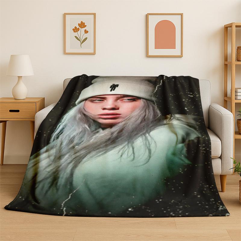 

3D Billie Eilish Singer Star Flannel Blanket Soft Warm Throw Blanket for Bedroom Living Room Bed Travel Camping Picnic Gift 75x90cm