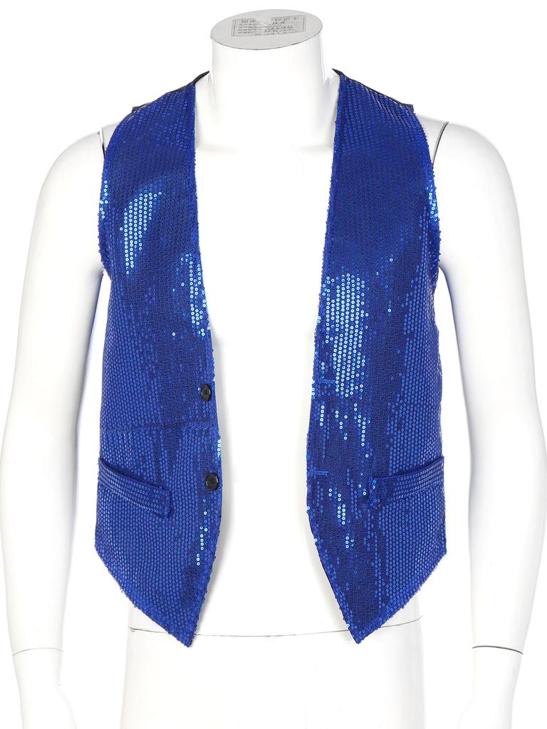 Mens Womens Glitter Sequin Sleeveless Vest Waistcoat Jacket Suit Blazer Carnival Stage Costume