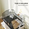 Two-Tier Hamster Cage with Wheels, Tubes, Bowl, Bottle and Ramp, 58x43x57 cm, Black