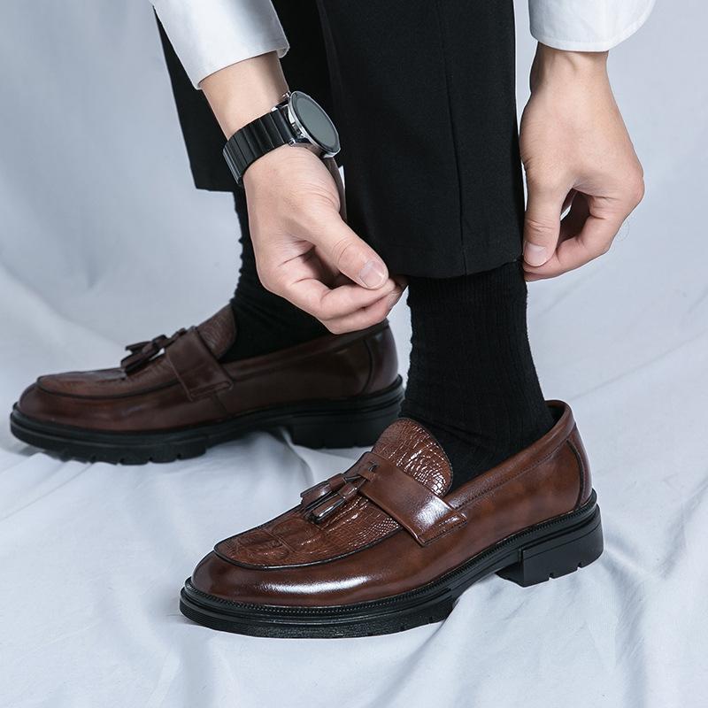 Größe 46 Leder-Fransenschuhe Herren Business-Kleid Krokodilmuster Einslipper Dicke Sohle Erhöhend Fußbedeckend Herrenschuhe