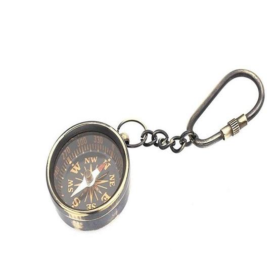 Lotto 100 (25 Portachiavi in Ottone Brunito) Lente d'ingrandimento, Telescopio, Bussola, Clessidra