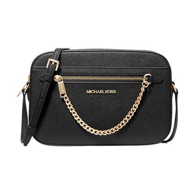 Jet Set Kettenreißverschluss einfarbig LOGO Pendler Leder Rindsleder Kameratasche Umhängetasche Crossbody-Tasche große Größe Damen Schwarz