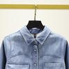 High-End Soft Denim Shirt: Retro Hong Kong Style, Warm Velvet-Lined, Casual Lyocell Tencel Top for Women - Autumn/Winter