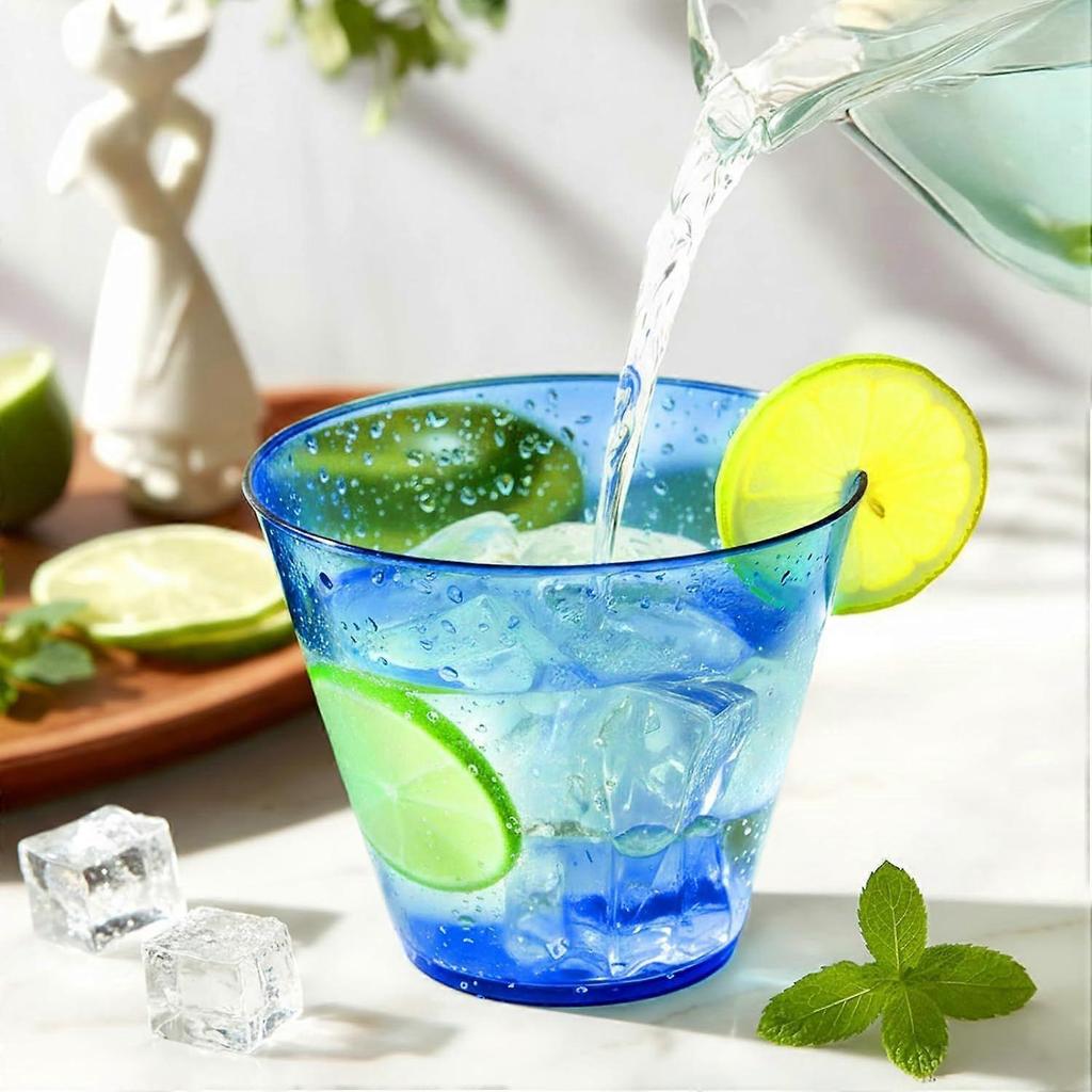 50 Pack Plastic Cups 9 Oz Royal Blue Clear Plastic Cups for Cocktail Fancy Disposable Cup for Party Stemless Wine Glasses for Wedding Thanksgiving Chr