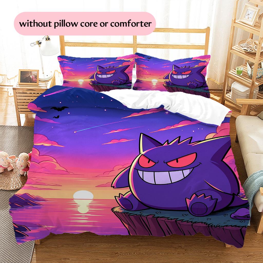 Gengar Pokémon Pattern Bedding Home Decoration Birthday Gift (1 * Duvet Cover + 2 * Pillowcase, Without Core)