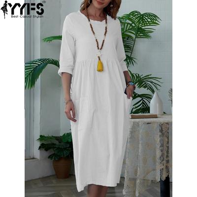 Women's Fashion Summer Spring Solid Color Print 1/2 Sleeves O-Neck High Waist Casual Dresses