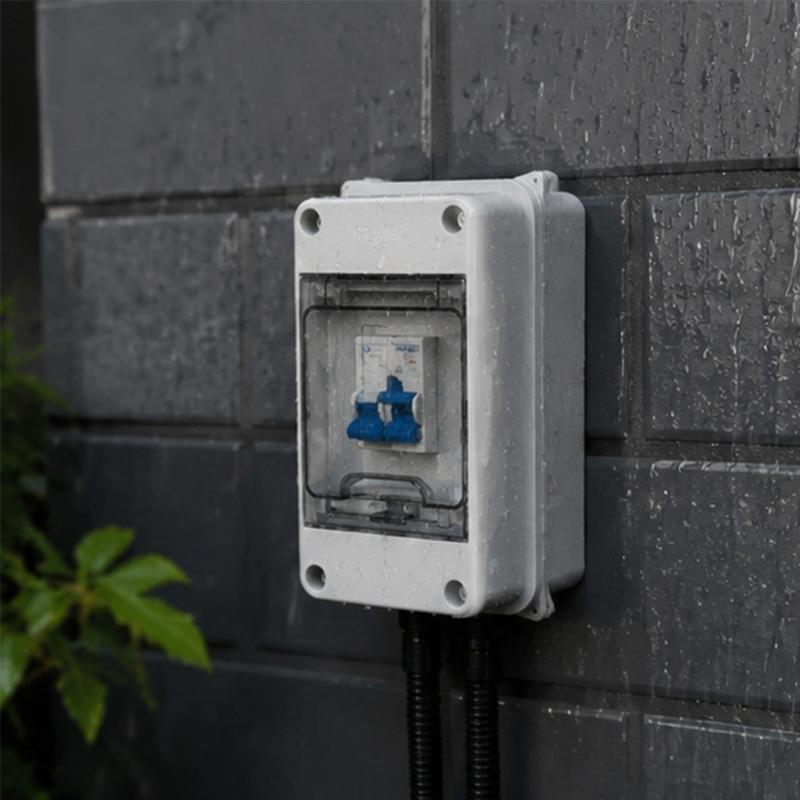 Wall Mount Electrical Distribution Box Outdoor ABS Housing with Clear Hinged Cover & Internal DIN Rail Layout