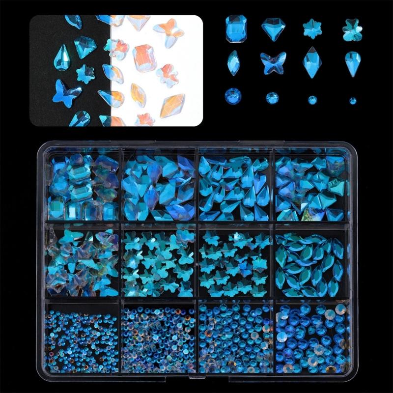 1 Box 3D Nägel Charms für Nägel Flachrückseite Nägel Strasssteine Gemischte Größe Glas Nägel Dekorationen Nagelkunst Verzierungen