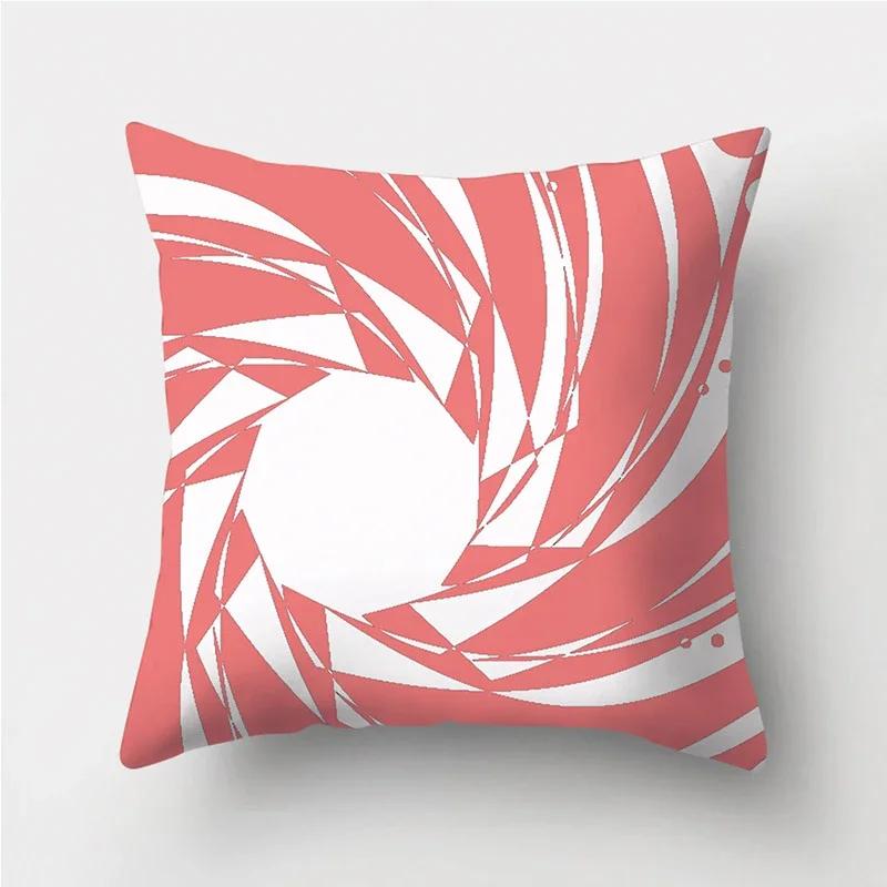 Coral Red Geometric Stripe Printed Pattern Polyester Cushion Cover for Home Living Room Sofa Decoration Throw Pillow Pillowcase