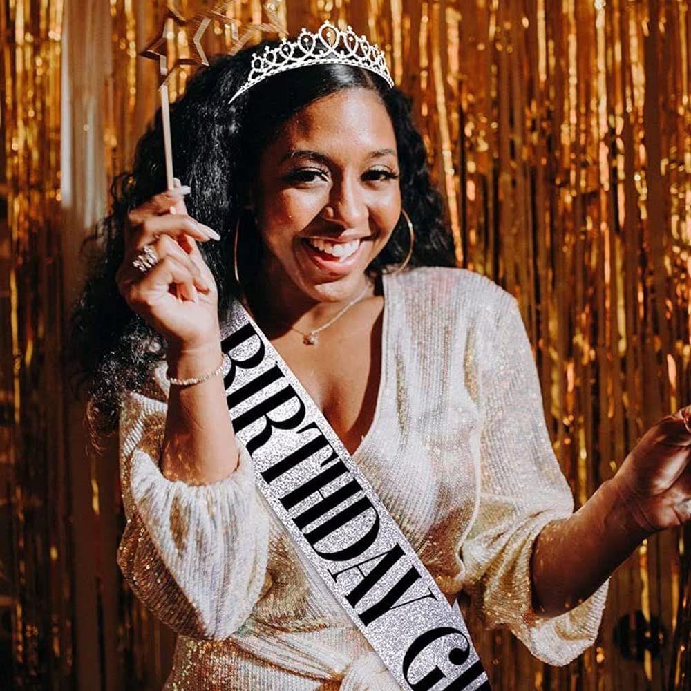 Stylowa Szarfa i Korona Urodzinowa - Opakowanie 2 Szt. | Prezenty Urodzinowe dla Najlepszej Przyjaciółki, Siostry, Nastolatki | Dekoracje Urodzinowe dla Dziewcząt