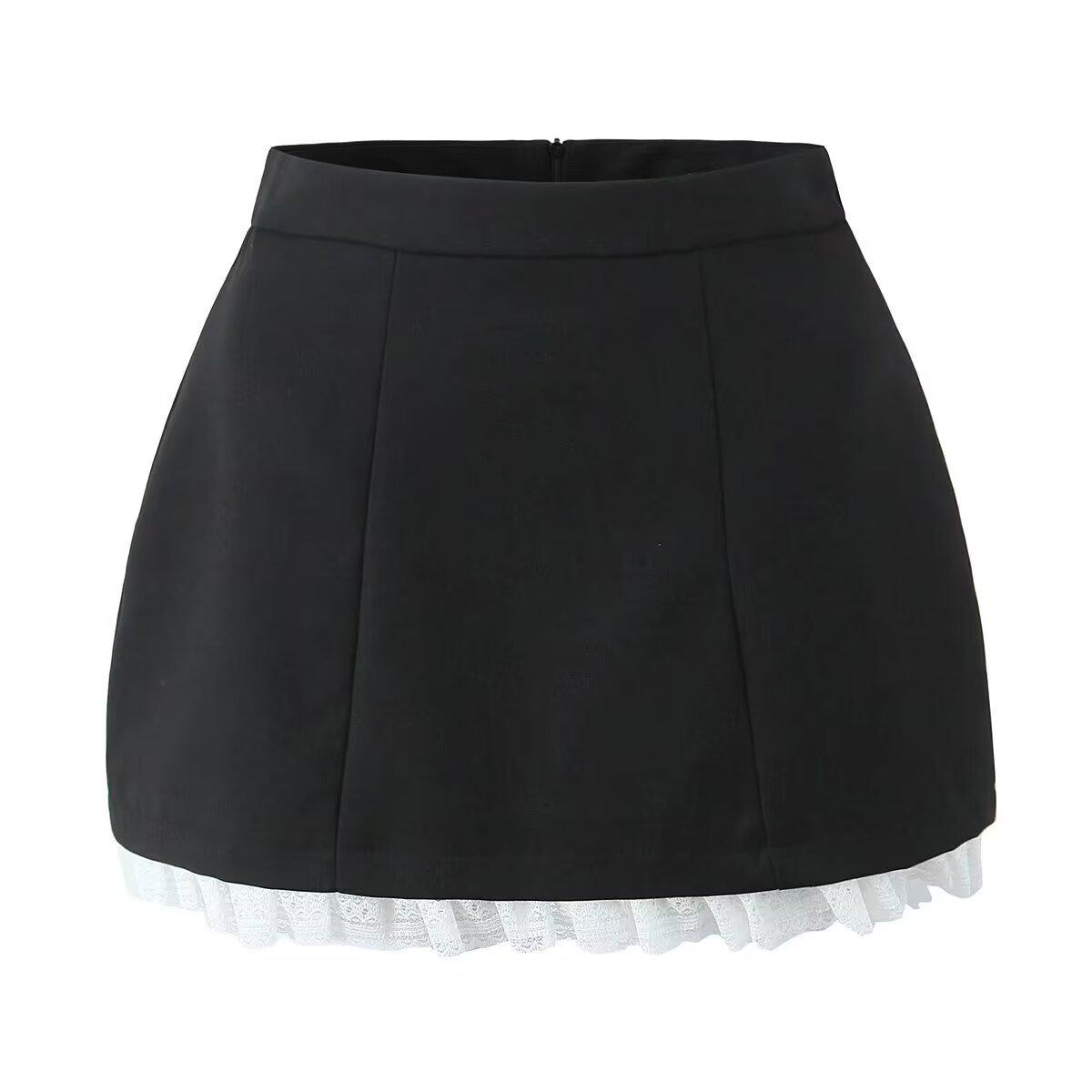 

Весна 2025 Женская юбка-пачка с кружевной отделкой в европейском и американском стиле Large чёрный