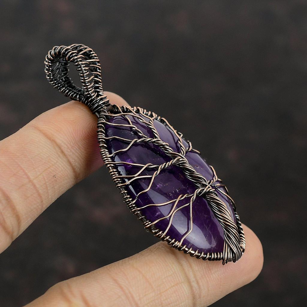 Tree Of Life Star Amethyst Pendant Copper Wire Wrapped Jewelry Genuine Gemstone Pendant Handmade Jewelry Copper Wire Pendant Gift For Friend