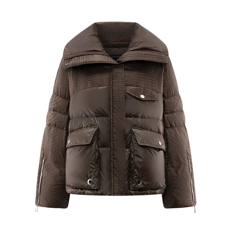 Aileiyi Women's Short Lapel Jacquard Puffer Jacket