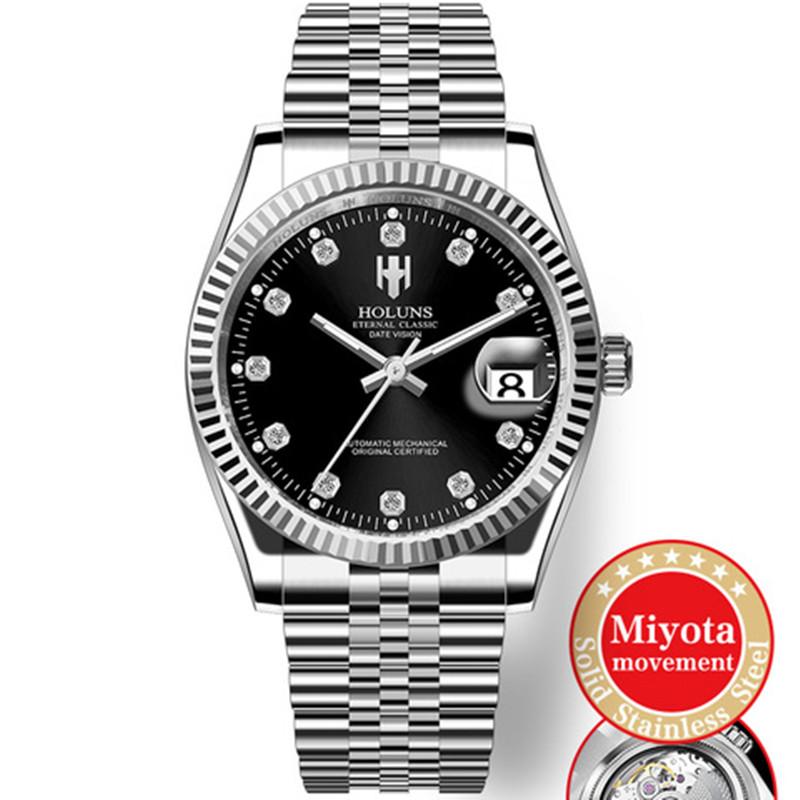 HOLUNS Reloj de Oro para Hombre de Diseñador Clásico de Lujo Acero Completo Japón MIYOTA Automático Mecánico de Cuerda Automática Reloj de Pulsera de Negocios