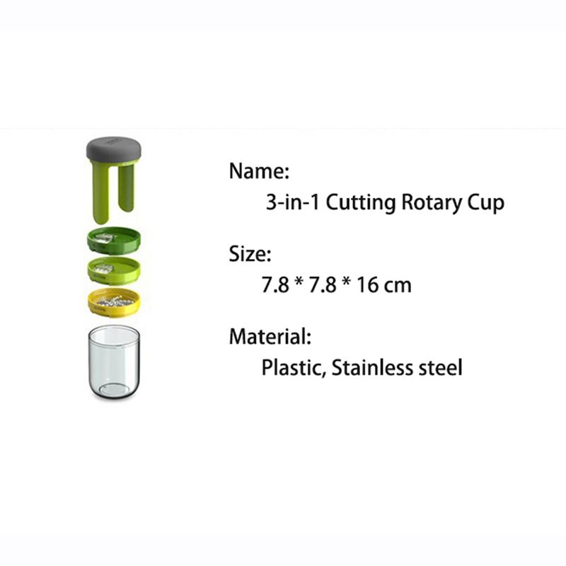 3 In 1 Hand-held Spiralizer Spiral Rotating Cutter Silk Cup Vegetable Garlic Press Grater Chopper Kitchen Tool Accessories