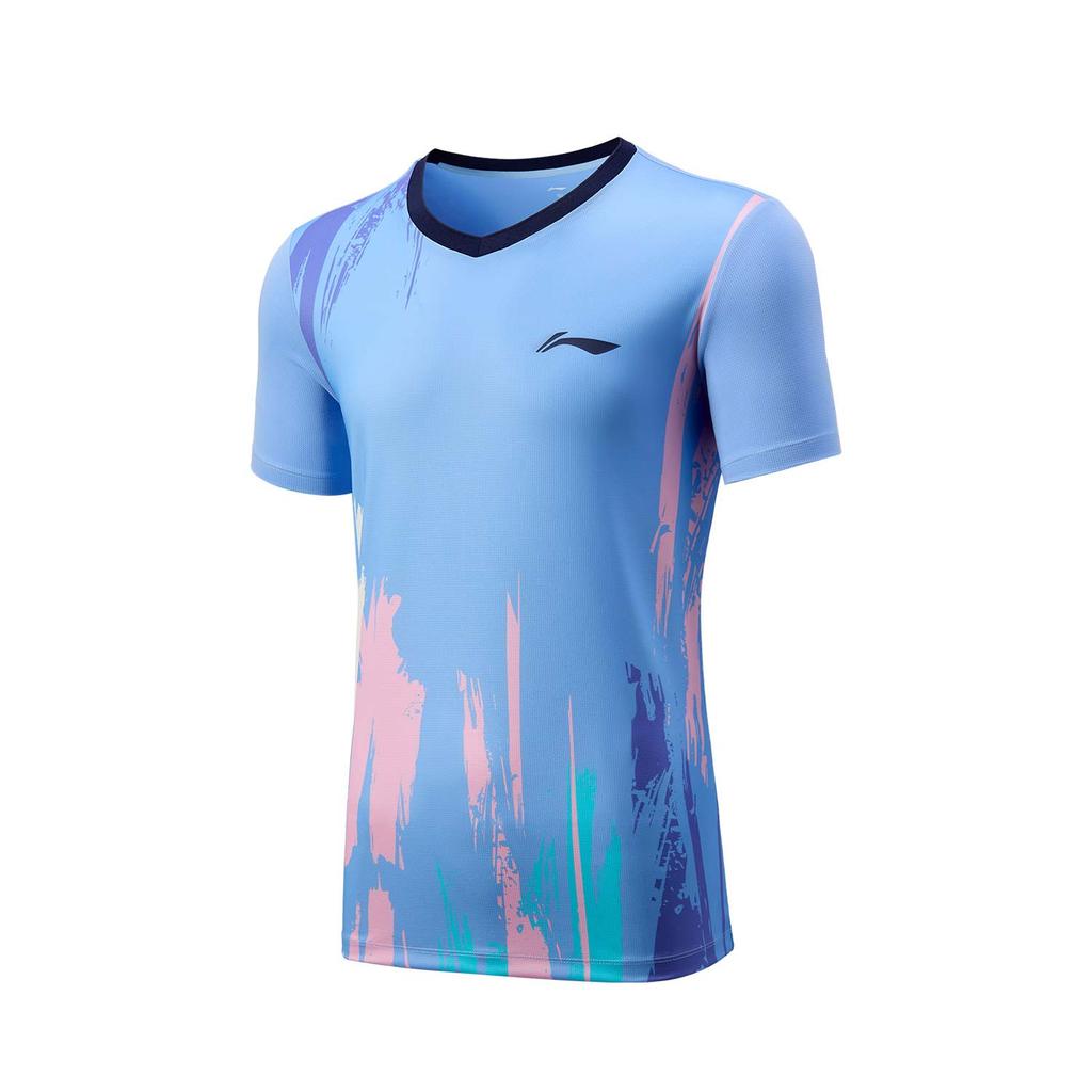Li-Ning Badminton Series Color Block V-Neck Breathable Short Sleeve T-Shirt Mid Waist Shorts Casual Sports Set Unisex Sports Set AATV041-5