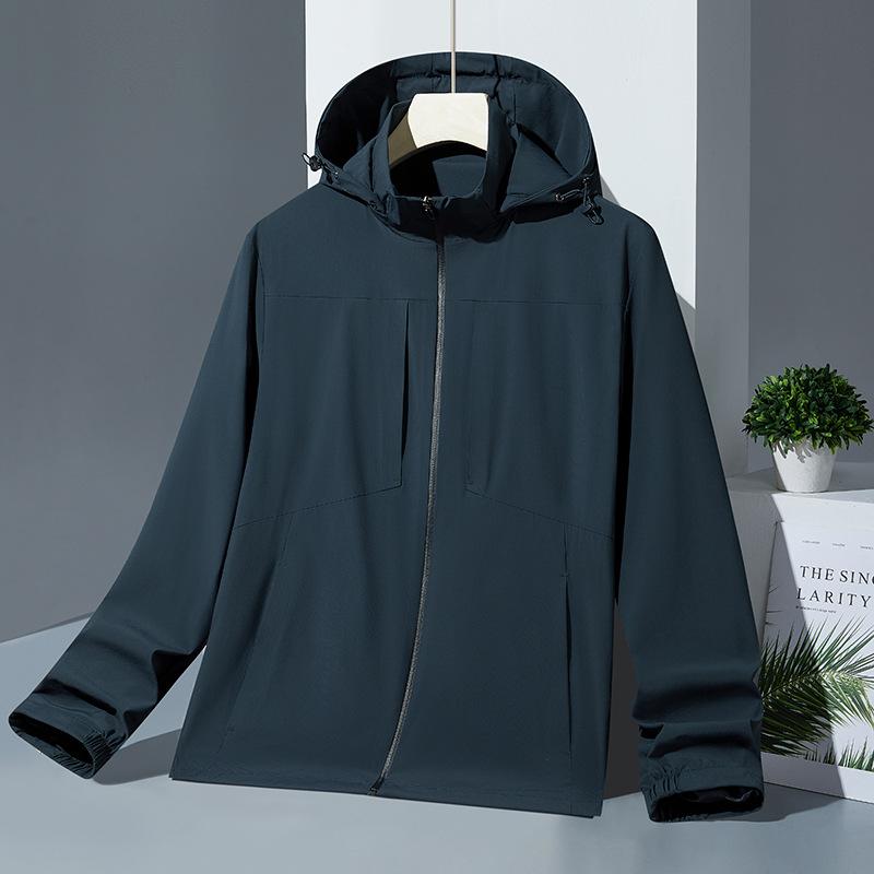 Solid Men's Windbreaker Spring and Autumn Windproof Waterproof Breathable Mountaineering and Fishing Clothing Outdoor Sports Hooded Jacket