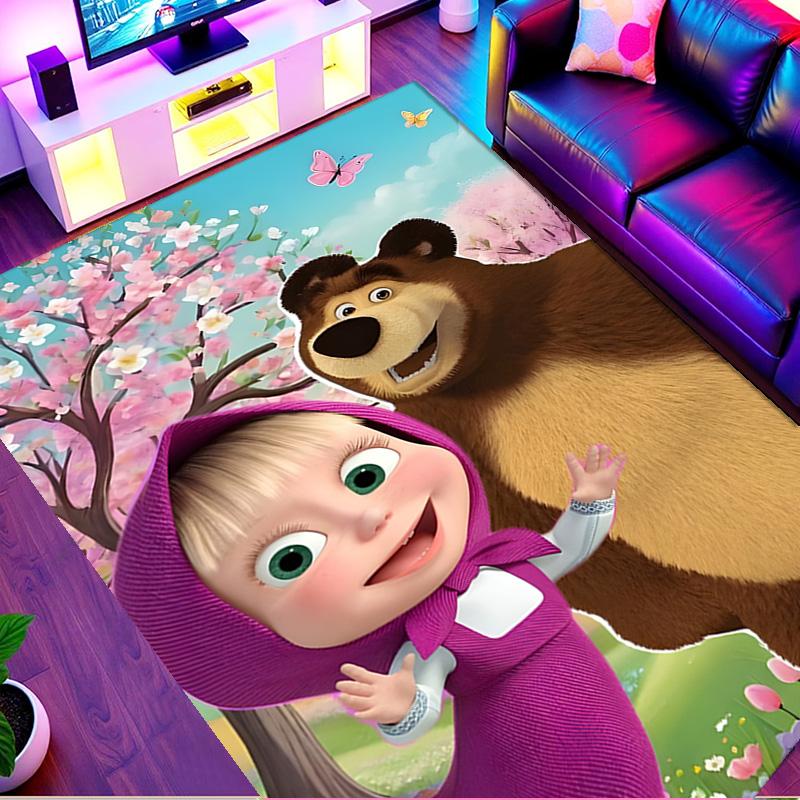 Masha and The Bear Print Rug, Washable Floor Carpet, For Entryway Dorm Laundry Room Office Study, Home Decor Birthday Christmas Gift