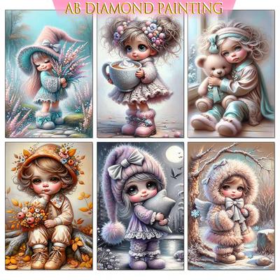 Pictură cu Diamante DIY Fetiță Drăguță și Animal Nou 2025 Mozaic Rotund Complet Broderie Diamante AB Artă cu Diamante Hobby pentru Adulți Cadouri Handmade