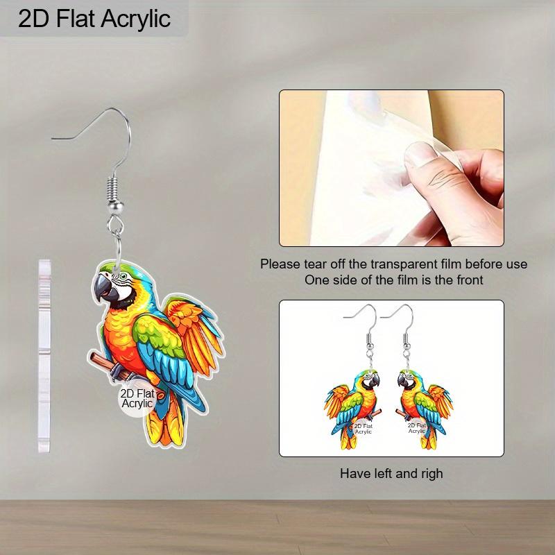 2D Flat Animal Earrings Colorful Parrot Pattern Acrylic Pendant Earrings Birthday Accessories Gift