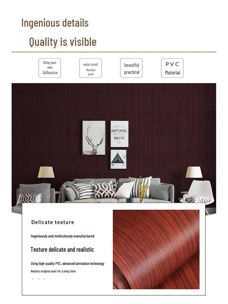 Self-Adhesive Imitation Wood Grain Wallpaper - Moisture-Proof Wall Decoration for Bedrooms