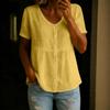 Women's Fashion V-Neck Button-Down Short-Sleeve -Color Casual Top