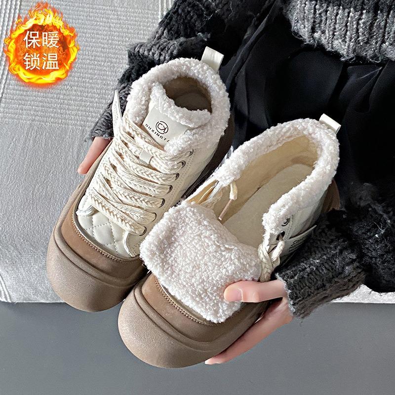 High-top Shoes Women's Winter New Velvet Women's Cotton Shoes Versatile Bread Shoes Platform Snow Boots Tide