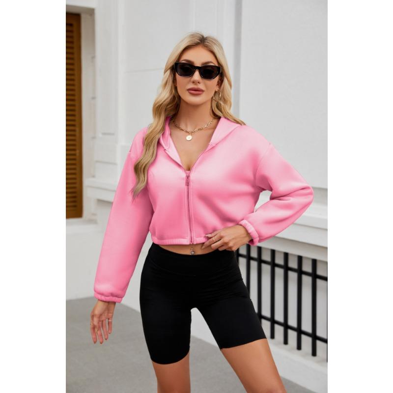 Осенне-зимняя женская модная однотонная короткая толстовка с капюшоном и завязками — фото 5