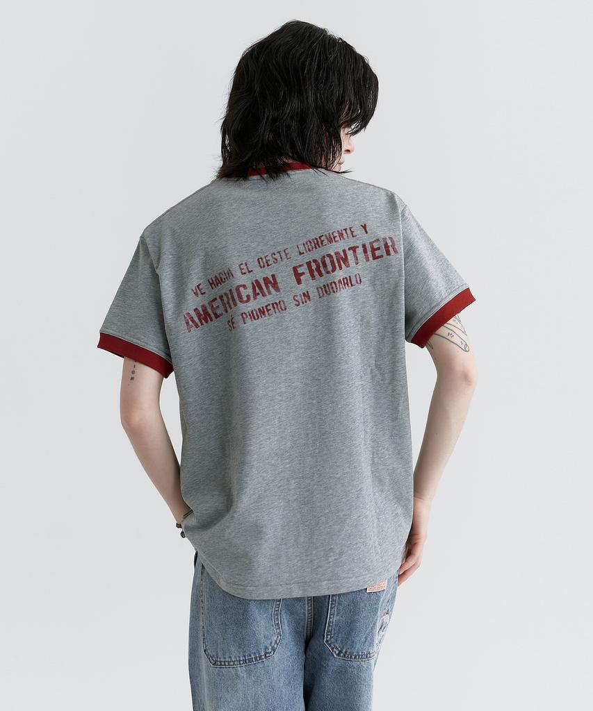 MAGOODGAN Swagver 3591 Lettering Semi-Overfit Melange Gray Ringer Short Sleeve Tee