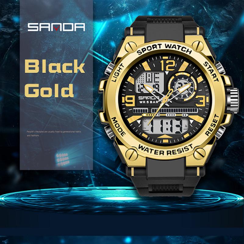 SANDA Electronic Watch Trendy Cool Electronic Watch Multi-function Alarm Clock Men's Wristwatch