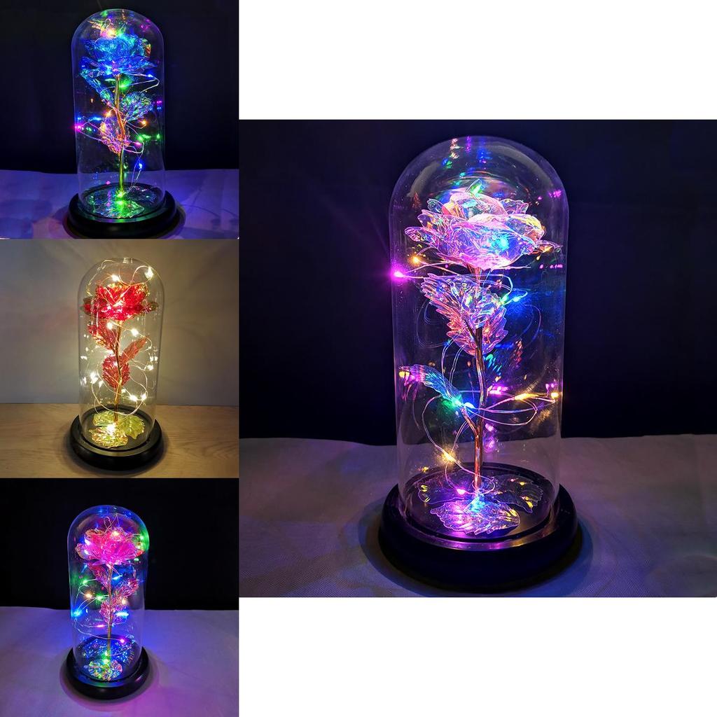 Stunning Eternal Flower In Glass Dome With Led Lights Unique Home Decor
