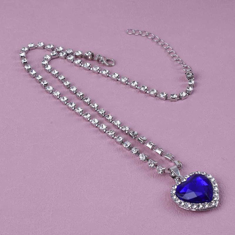 Luxury Blue Zircon Heart Pendant Necklace Women Romantic Exquisite Cz Diamond Necklaces For Women Wedding Jewelry Gifts